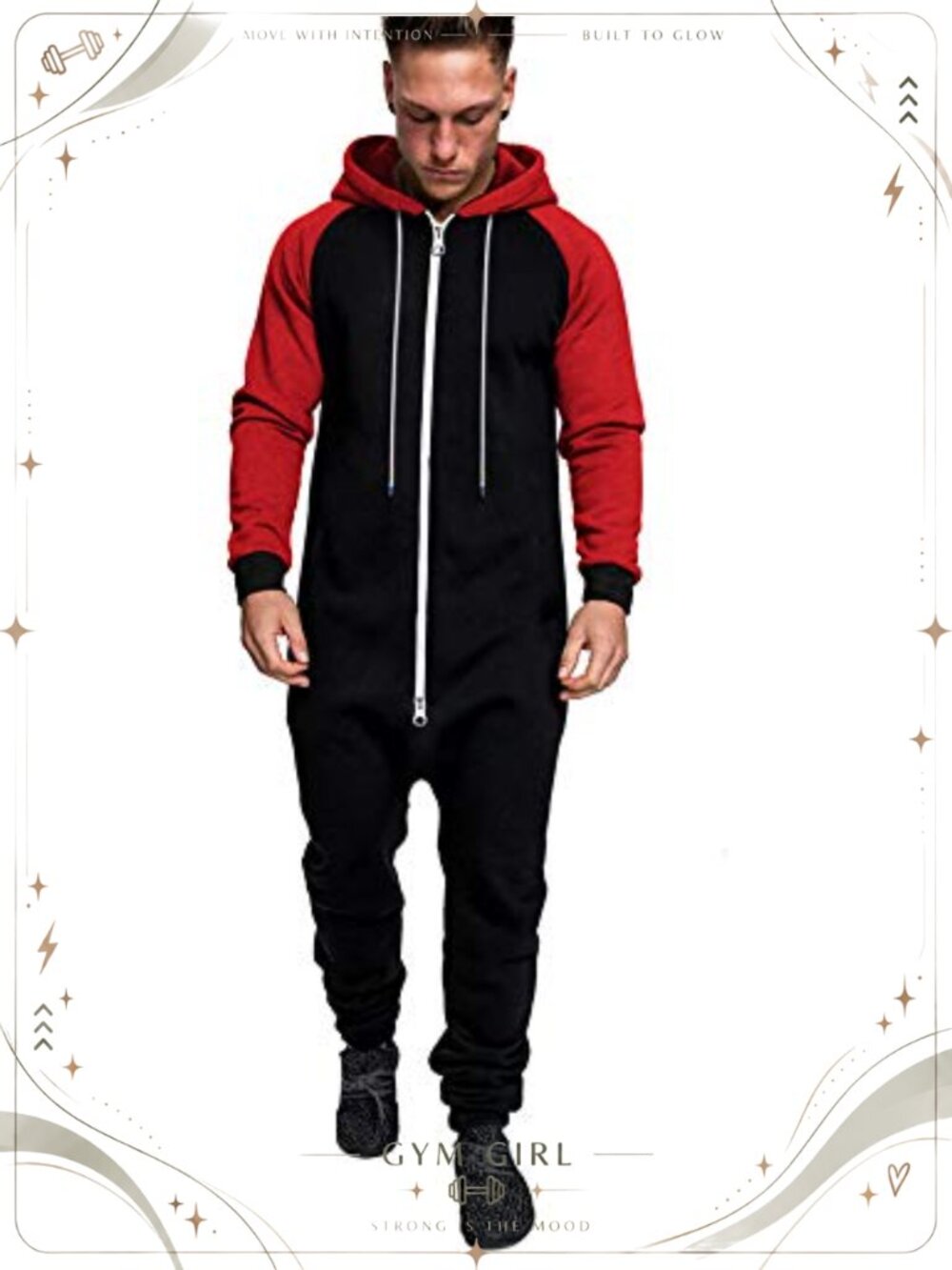 Mens Full Zip Hooded Onesie Jumpsuit Romper Tracksuit Pockets Polyester Blend